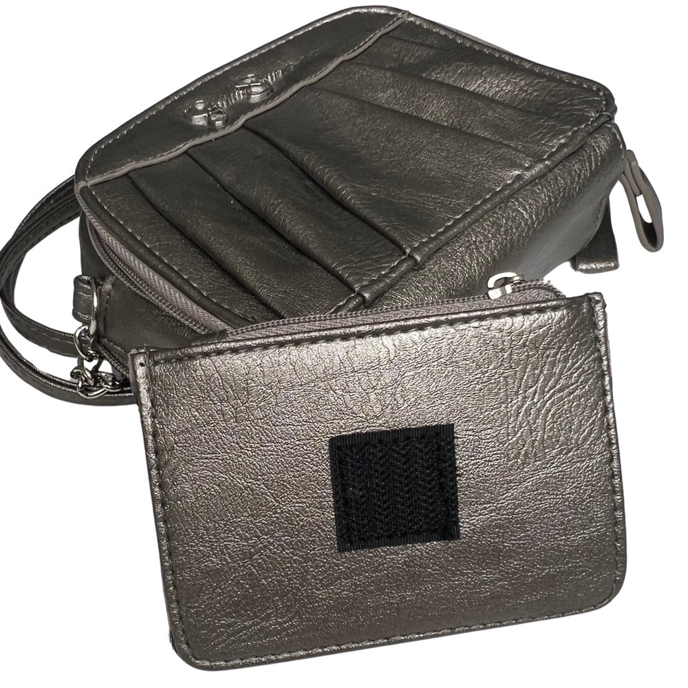 Jessica Simpson Mini Crossbody Shoulder Bag Purse Faux Leather Metallic Pewter - Picture 12 of 17
